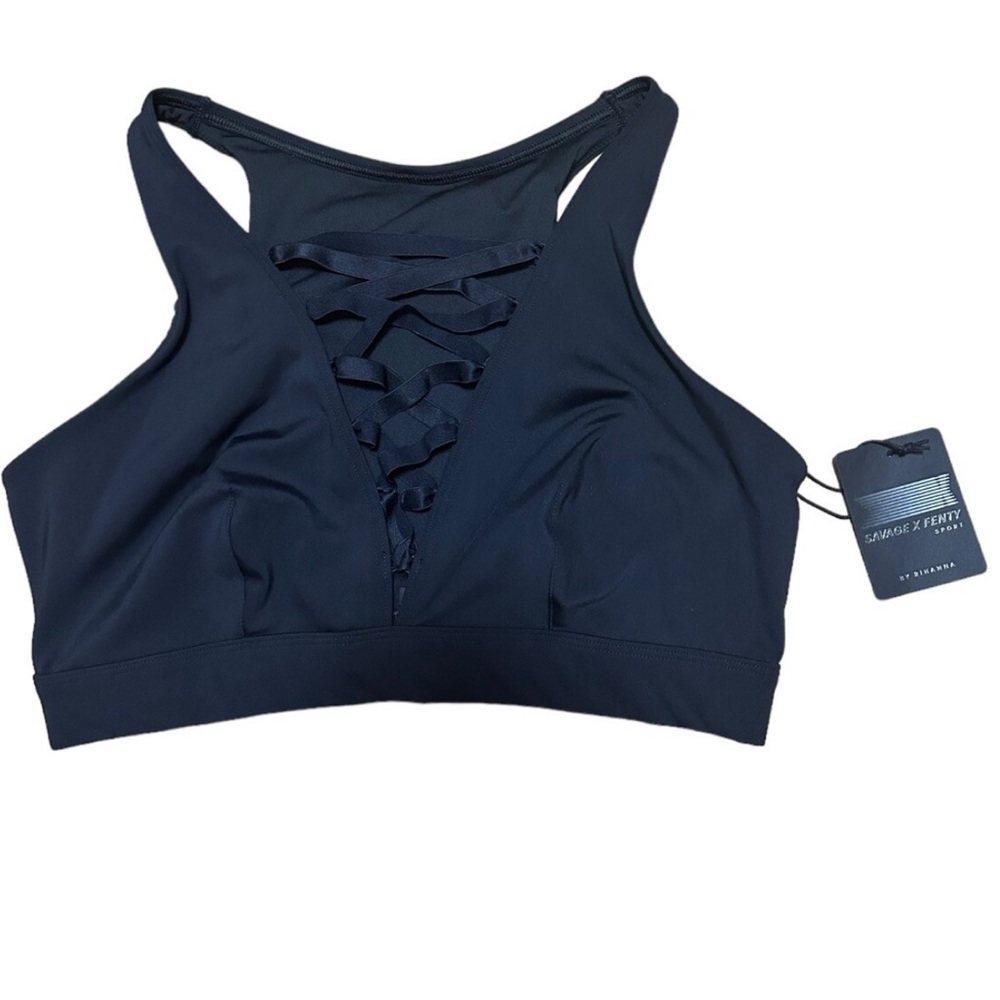 Savage X Fenty NWT Black Laceup Front  Sports Bra (MEDIUM - sold out online)